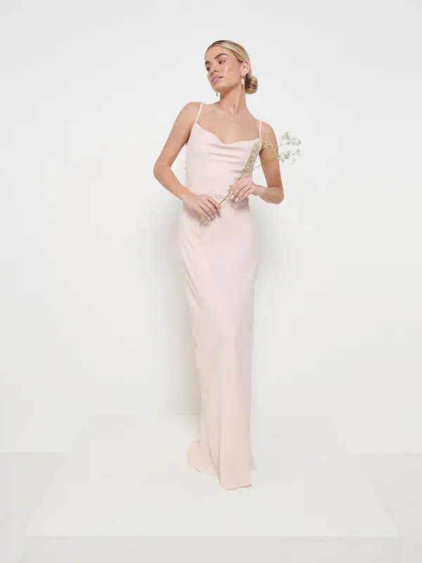 Keisha Chiffon Maxi Bridesmaid Dress - Blush sold by Pretty Lavish