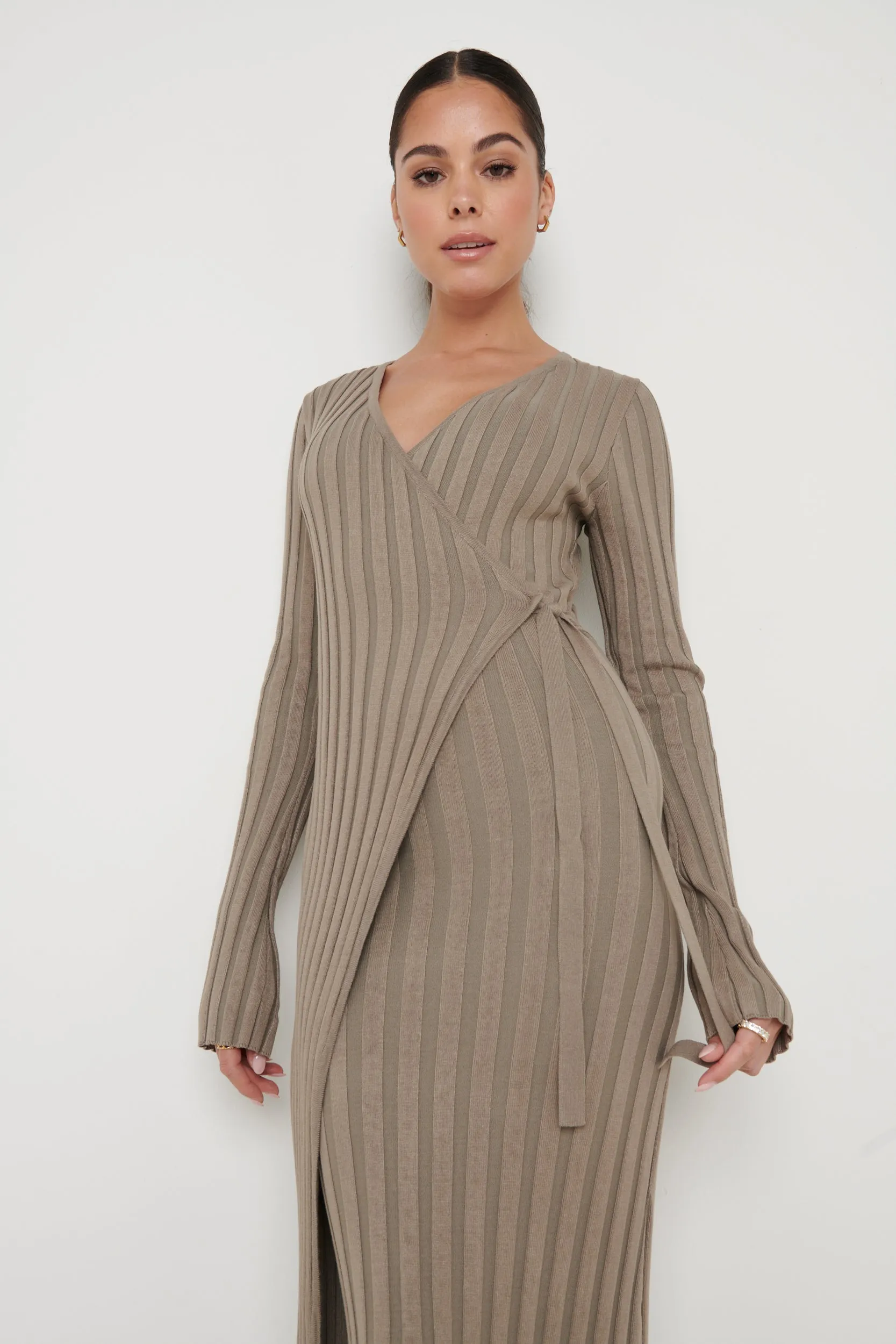 Vinnie Wrap Tie Midaxi Dress - Taupe sold by Pretty Lavish product image thumbnail 4