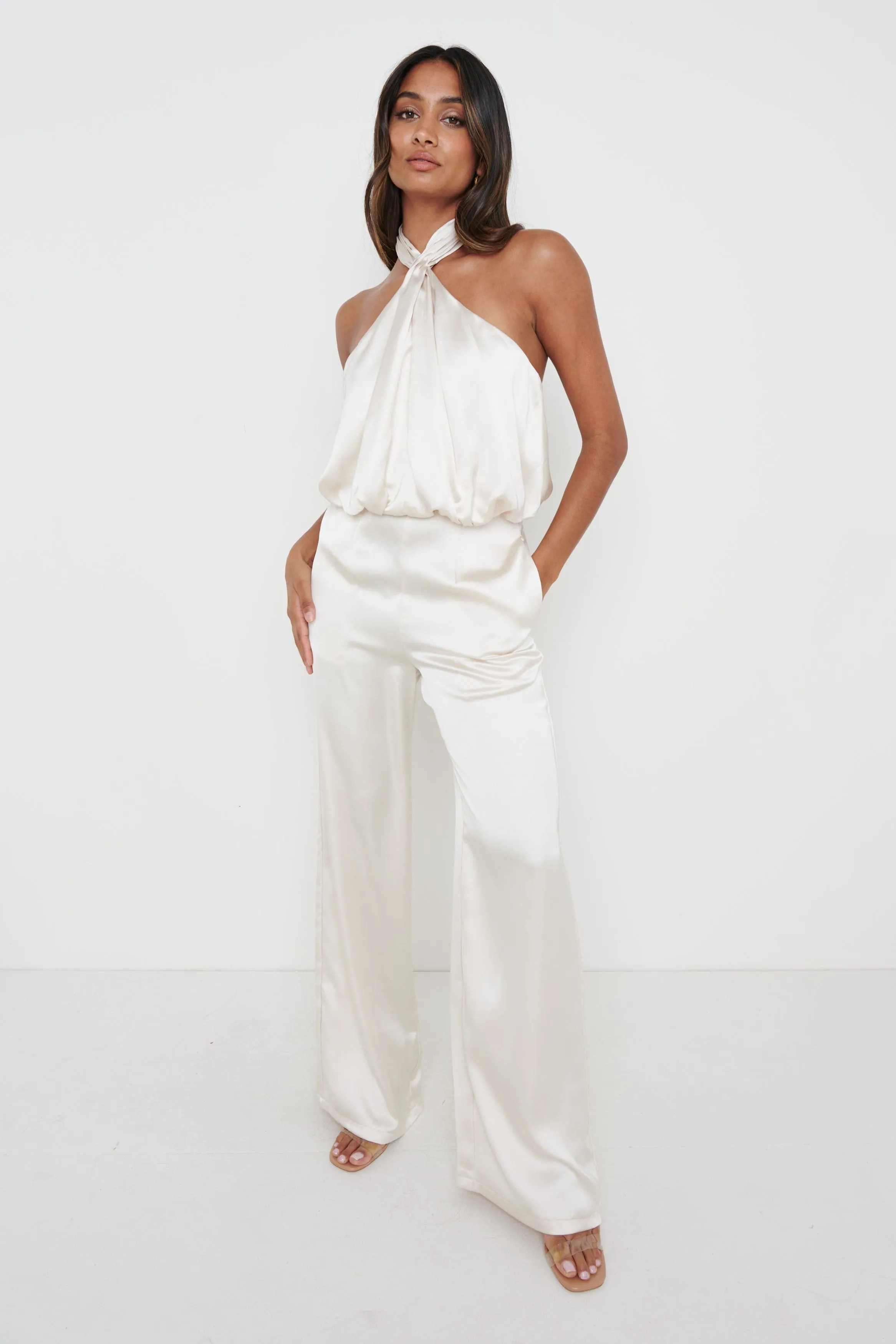 Sammie Knot Halter Neck Jumpsuit - Oyster sold by Pretty Lavish product image thumbnail 3