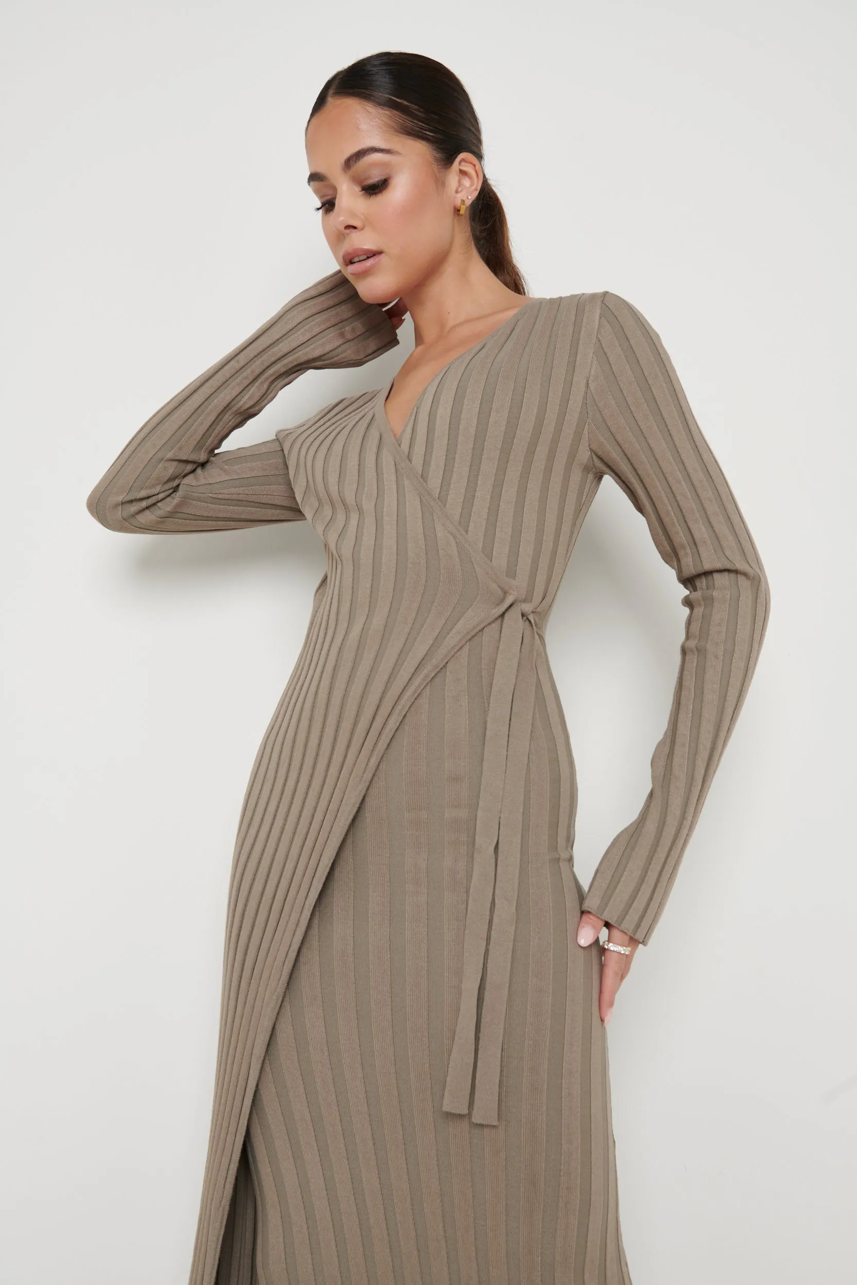 Vinnie Wrap Tie Midaxi Dress - Taupe sold by Pretty Lavish product image thumbnail 5