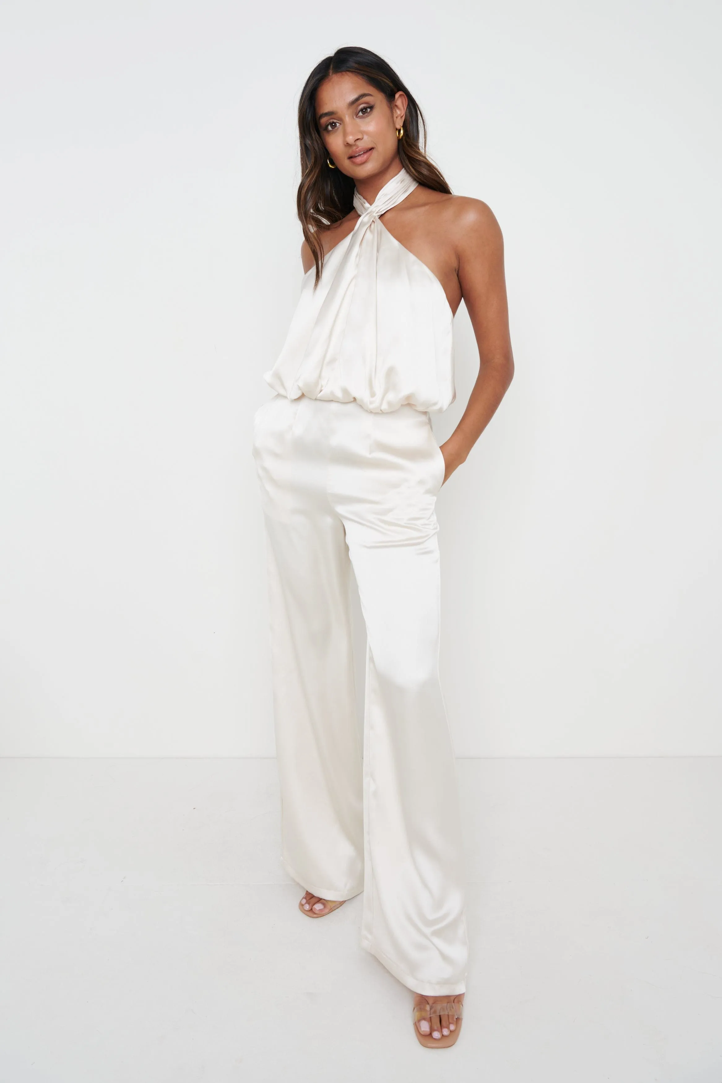 Sammie Knot Halter Neck Jumpsuit - Oyster sold by Pretty Lavish product image thumbnail 2
