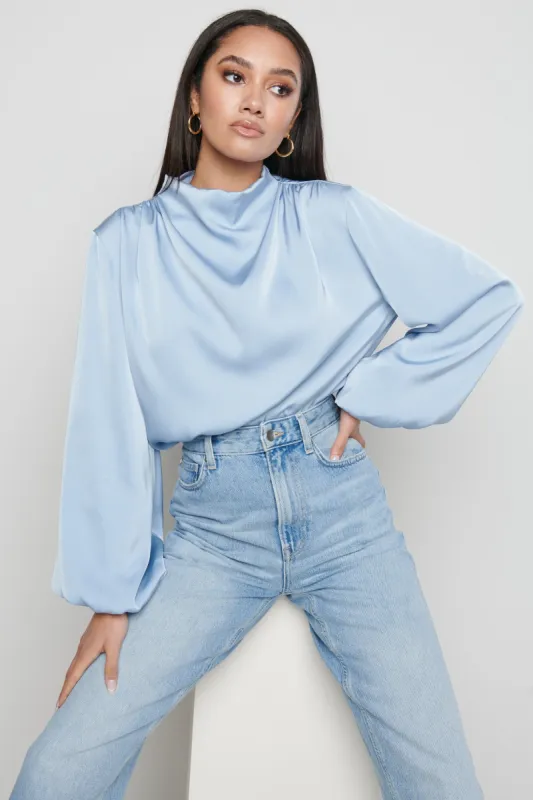 Tate Pleated Blouse- Blue sold by Pretty Lavish