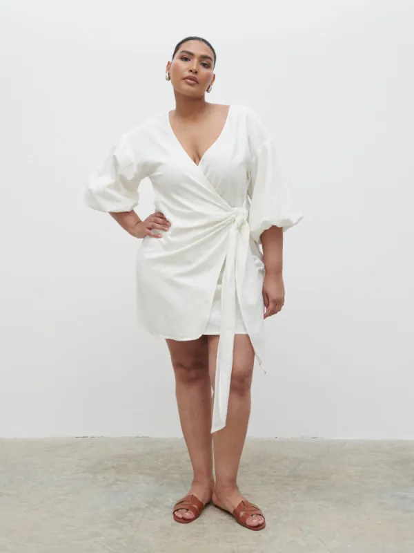Tamara Wrap Mini Dress Curve - Cream sold by Pretty Lavish