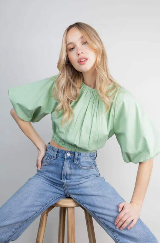 Ruby Puff Sleeve Blouse - Pastel Green sold by Pretty Lavish