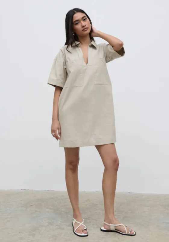 Lia Utility Shirt Dress - Stone sold by Pretty Lavish
