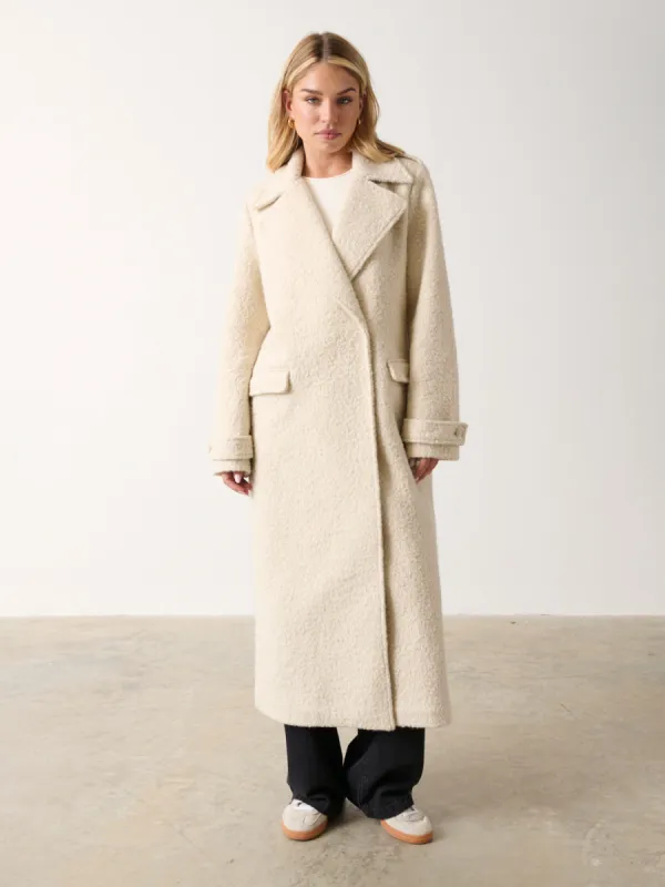 Halston Oversized Boucle Coat - Cream sold by Pretty Lavish