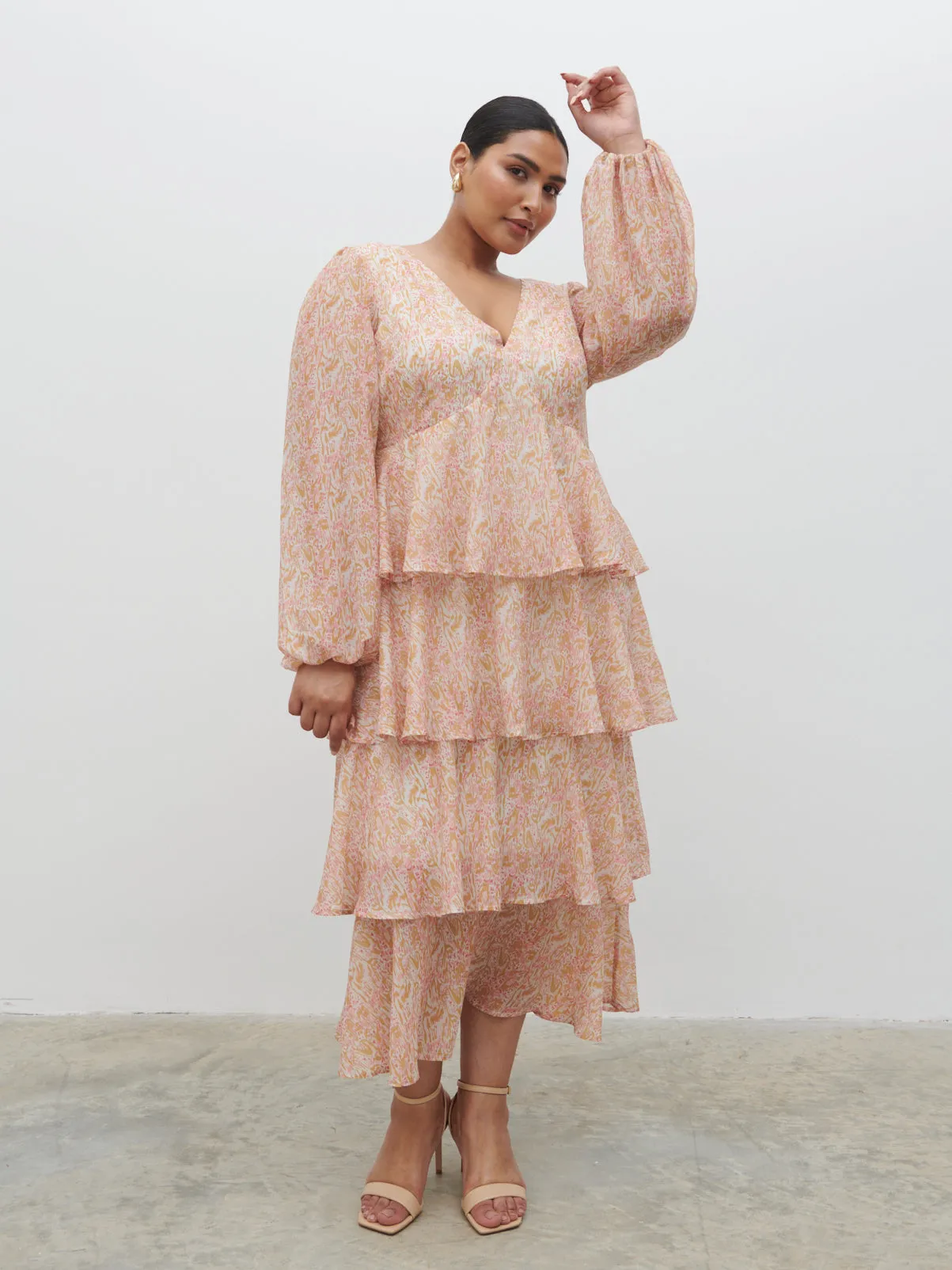 Ashton Ruffle Midi Dress Curve - Ditsy Animal Sorbet Print sold by Pretty Lavish product image thumbnail 3