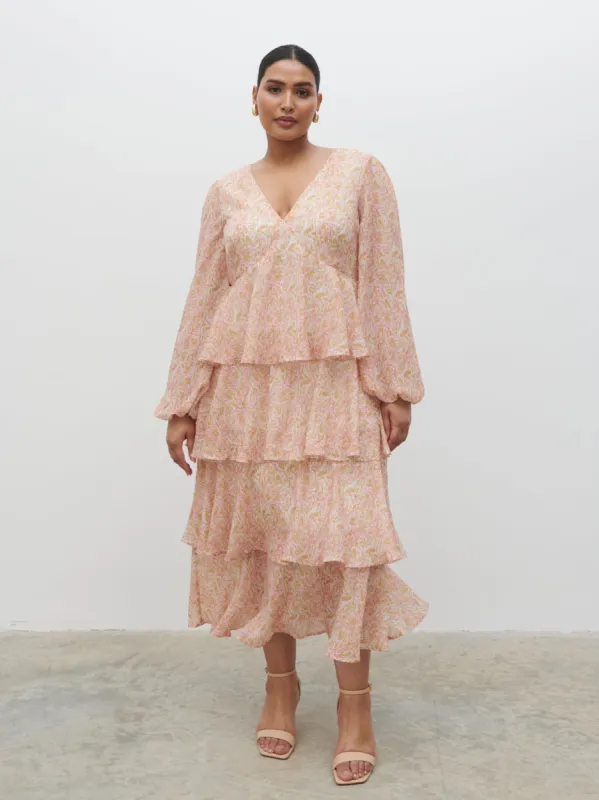 Ashton Ruffle Midi Dress Curve - Ditsy Animal Sorbet Print sold by Pretty Lavish