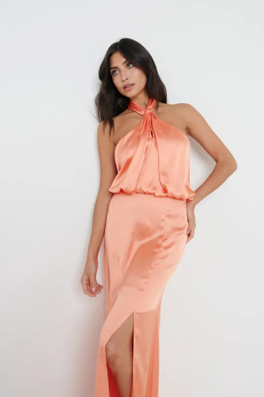 Sammie Knot Halter Neck Maxi Dress - Tangerine sold by Pretty Lavish