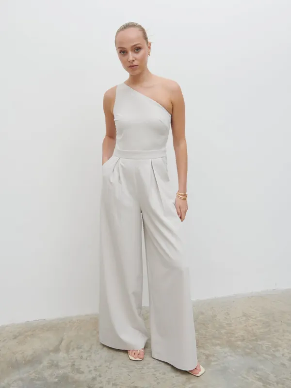 Natalie One Shoulder Jumpsuit - Stone sold by Pretty Lavish