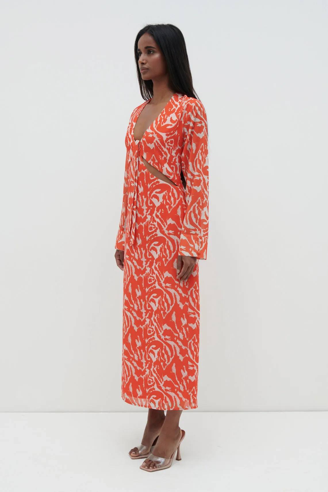 Rosslyn Tied Long Sleeve Midaxi Dress - Orange Zebra sold by Pretty Lavish product image thumbnail 4