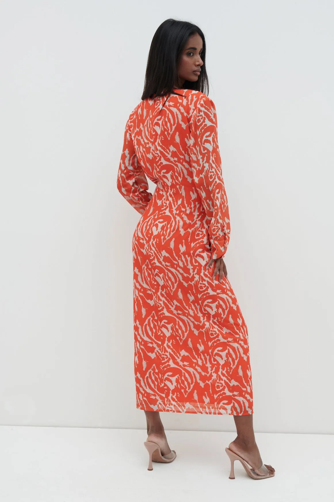 Rosslyn Tied Long Sleeve Midaxi Dress - Orange Zebra sold by Pretty Lavish product image thumbnail 3
