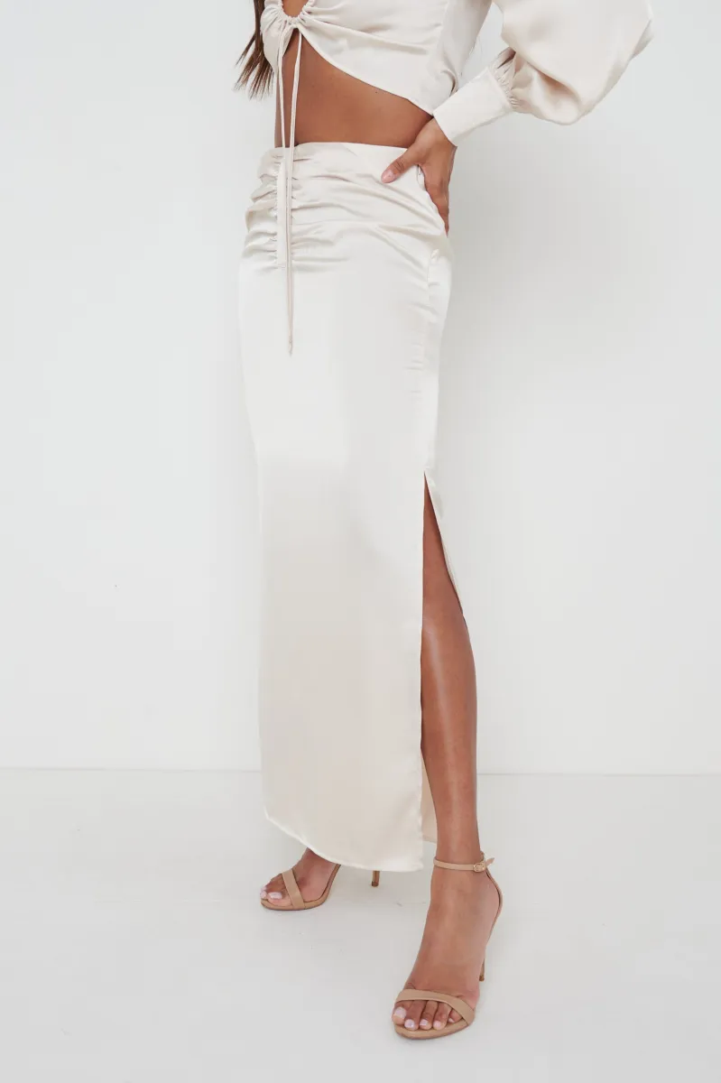 Bec Ruched Waist Midaxi Skirt - Oyster sold by Pretty Lavish