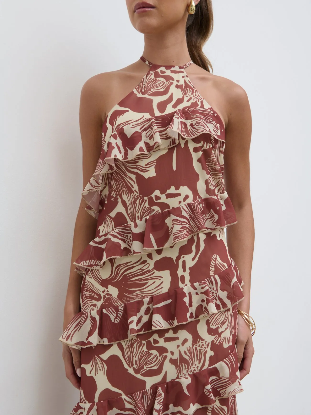 Katy Ruffle Maxi Dress - Brown Floral sold by Pretty Lavish product image thumbnail 2