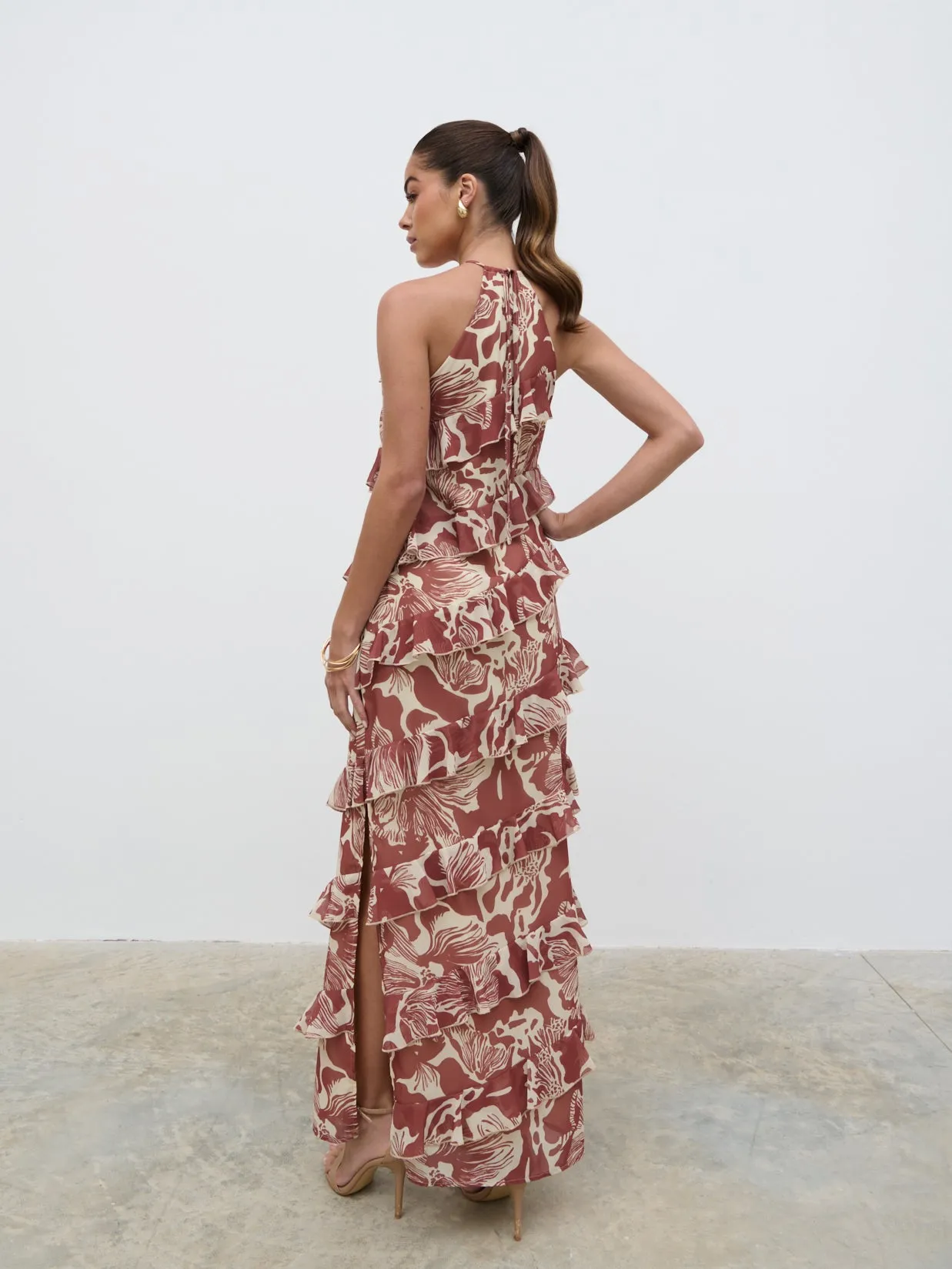 Katy Ruffle Maxi Dress - Brown Floral sold by Pretty Lavish product image thumbnail 4