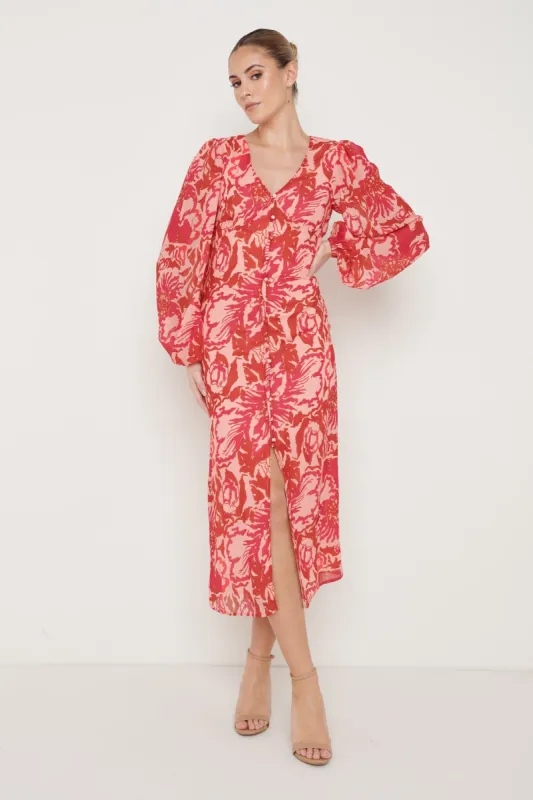 Naya Midaxi Dress - Pink and Red Floral sold by Pretty Lavish