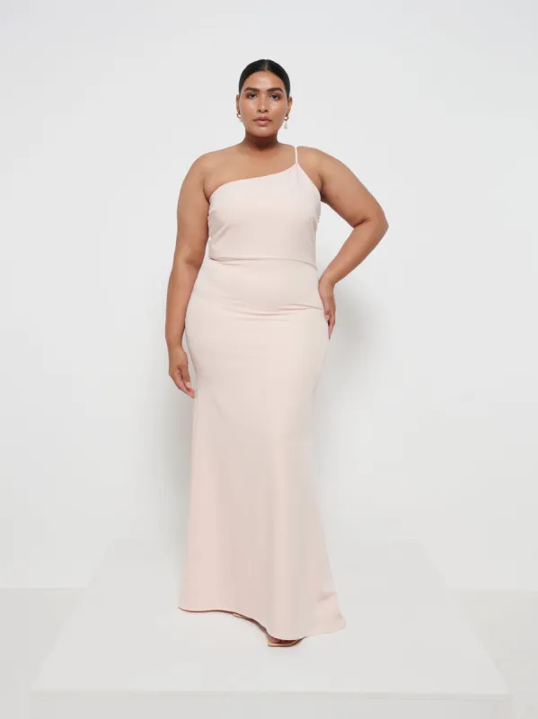 Amelia Crepe Maxi Bridesmaid Dress Curve - Blush sold by Pretty Lavish