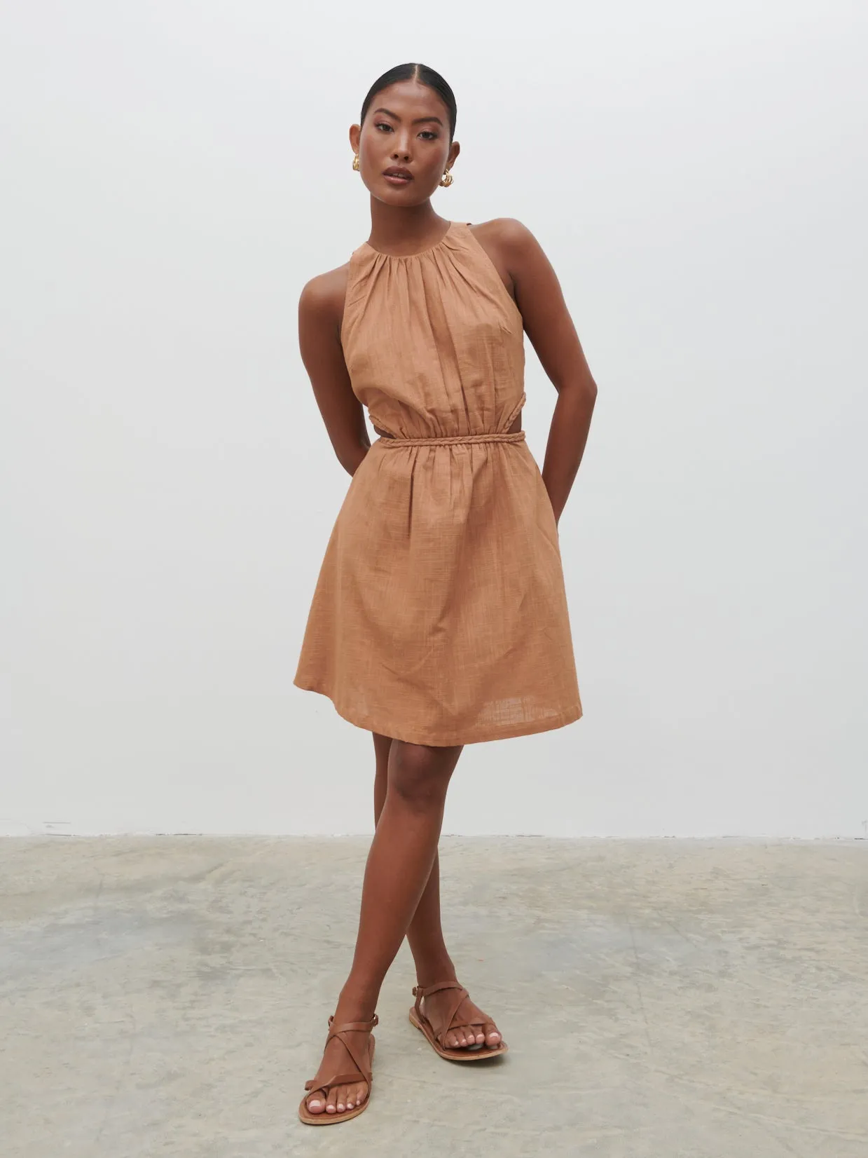 Melody Cut Out Mini Dress - Biscuit sold by Pretty Lavish