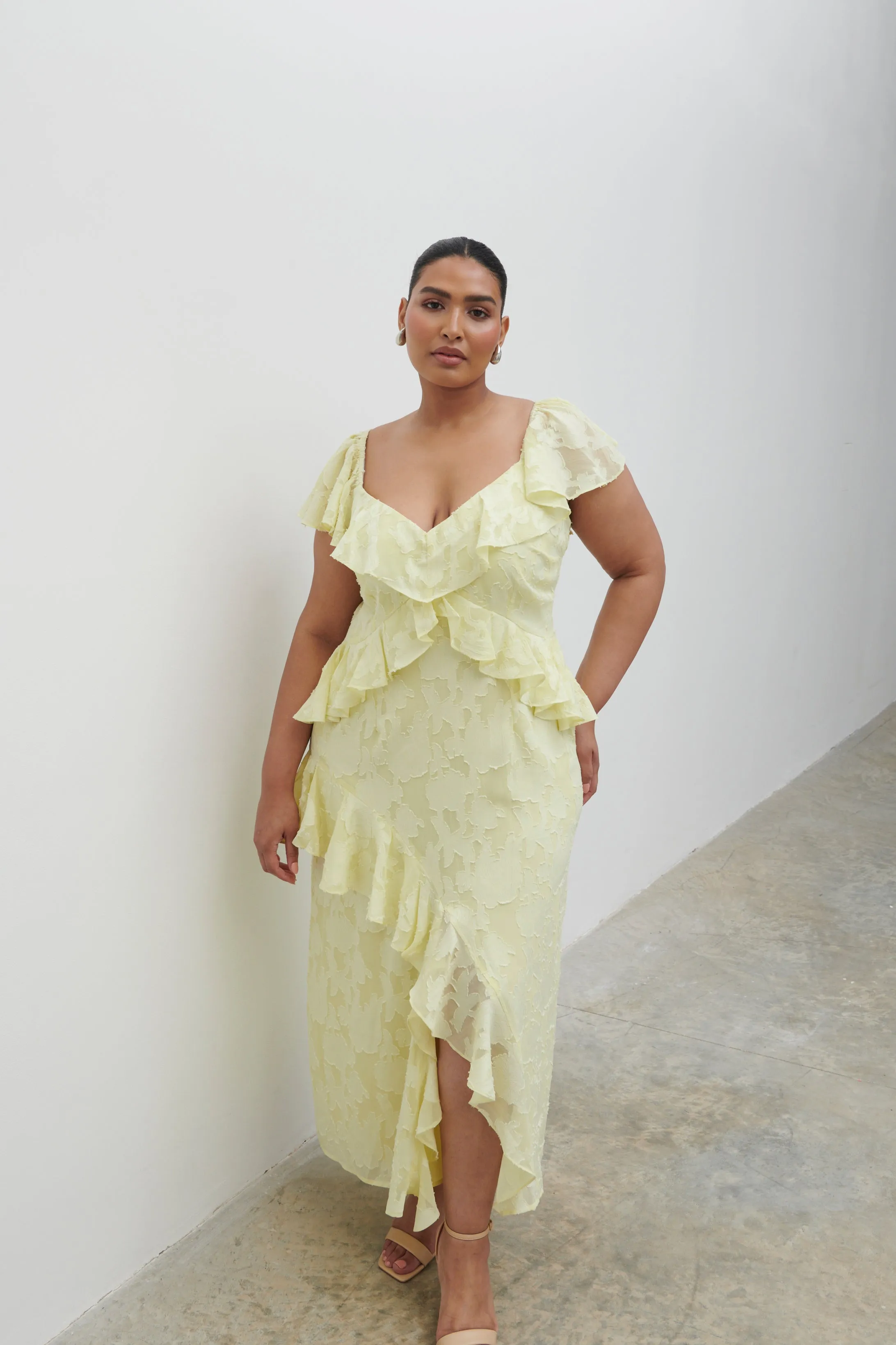 Eloise Ruffle Midaxi Dress Curve - Lemon sold by Pretty Lavish product image thumbnail 4