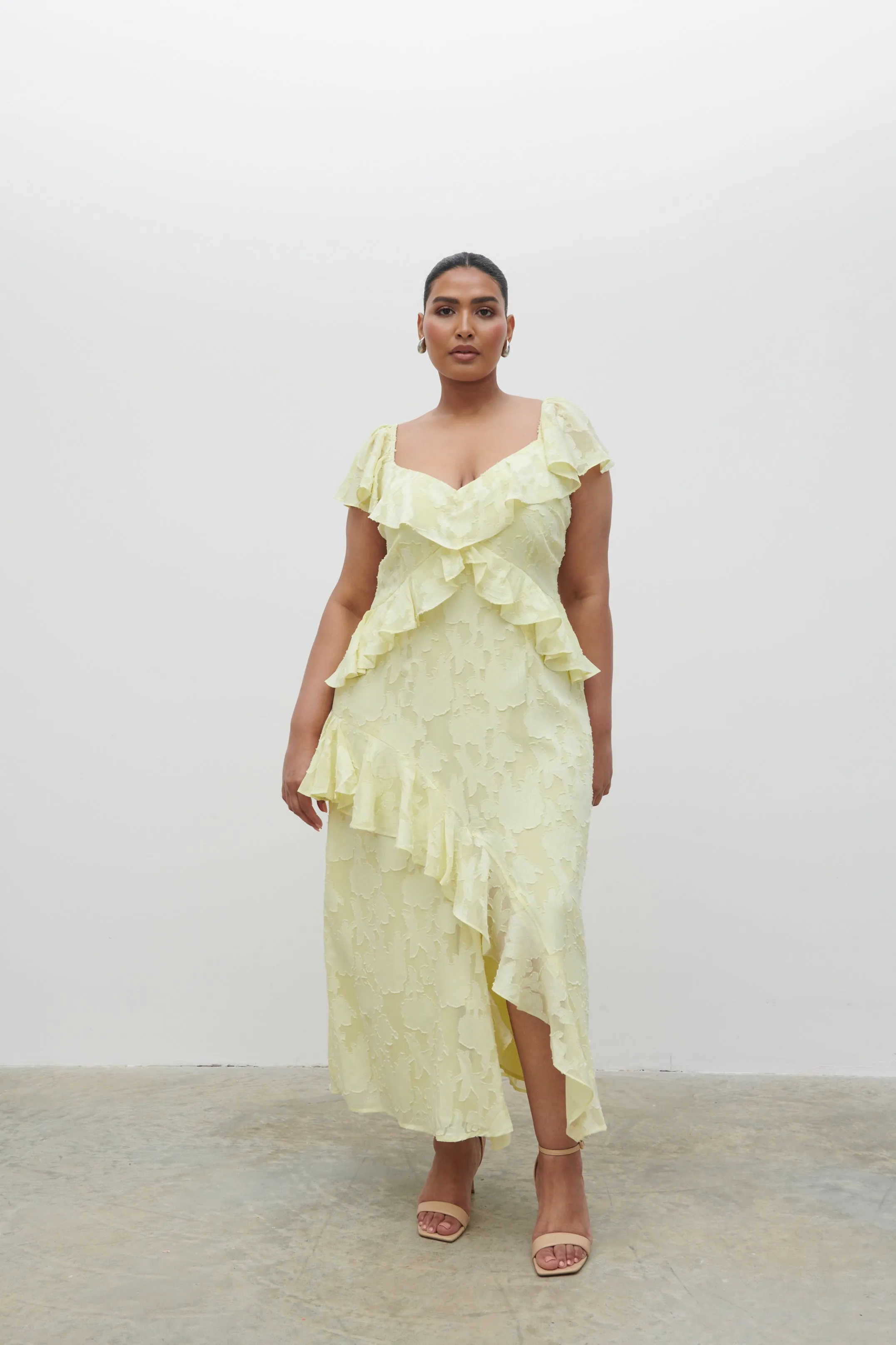Eloise Ruffle Midaxi Dress Curve - Lemon sold by Pretty Lavish product image thumbnail 3