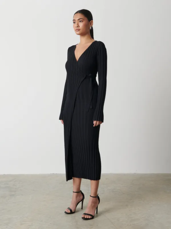 Vinnie Wrap Tie Midaxi Dress - Black sold by Pretty Lavish