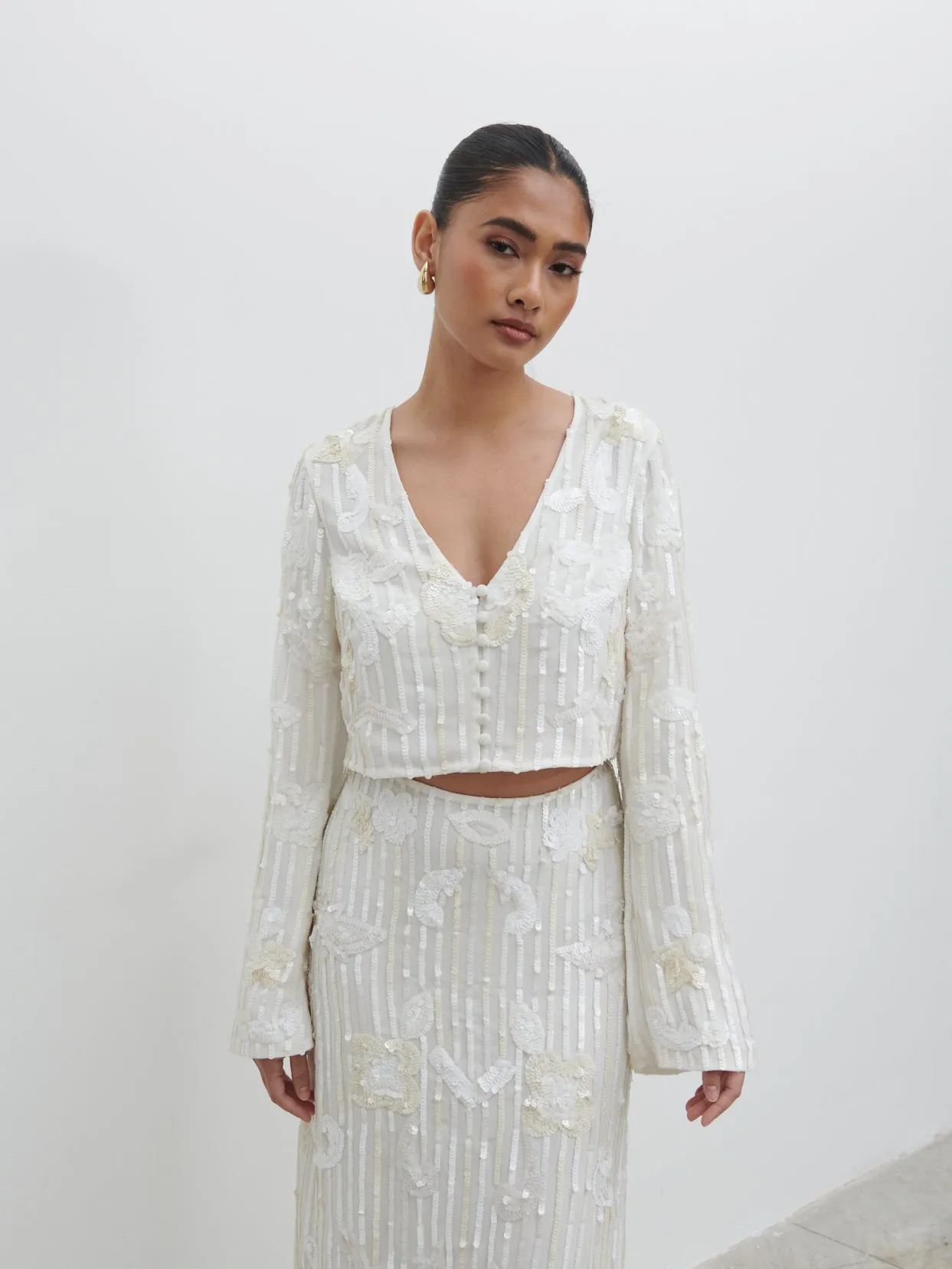 Cannes Sequin Cropped Blouse - Ivory sold by Pretty Lavish product image thumbnail 3