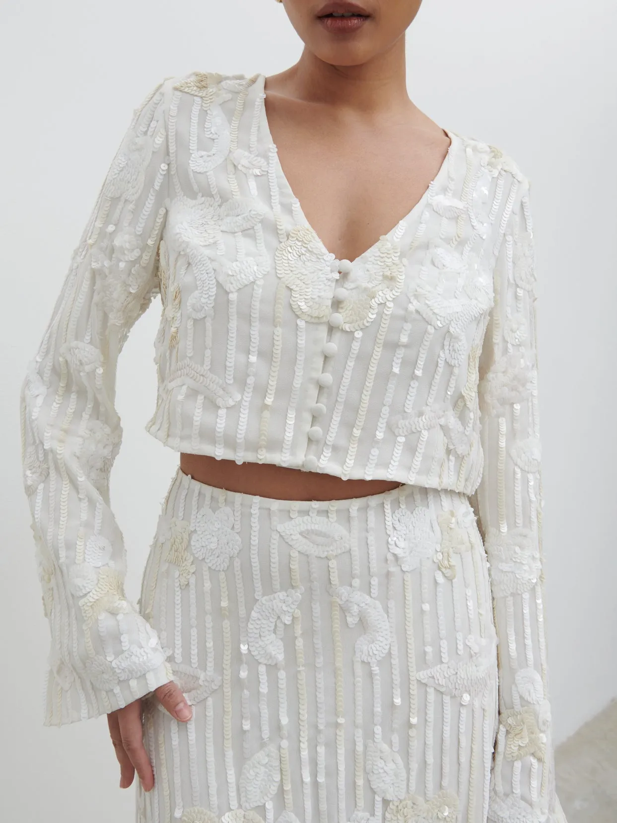 Cannes Sequin Cropped Blouse - Ivory sold by Pretty Lavish product image thumbnail 5