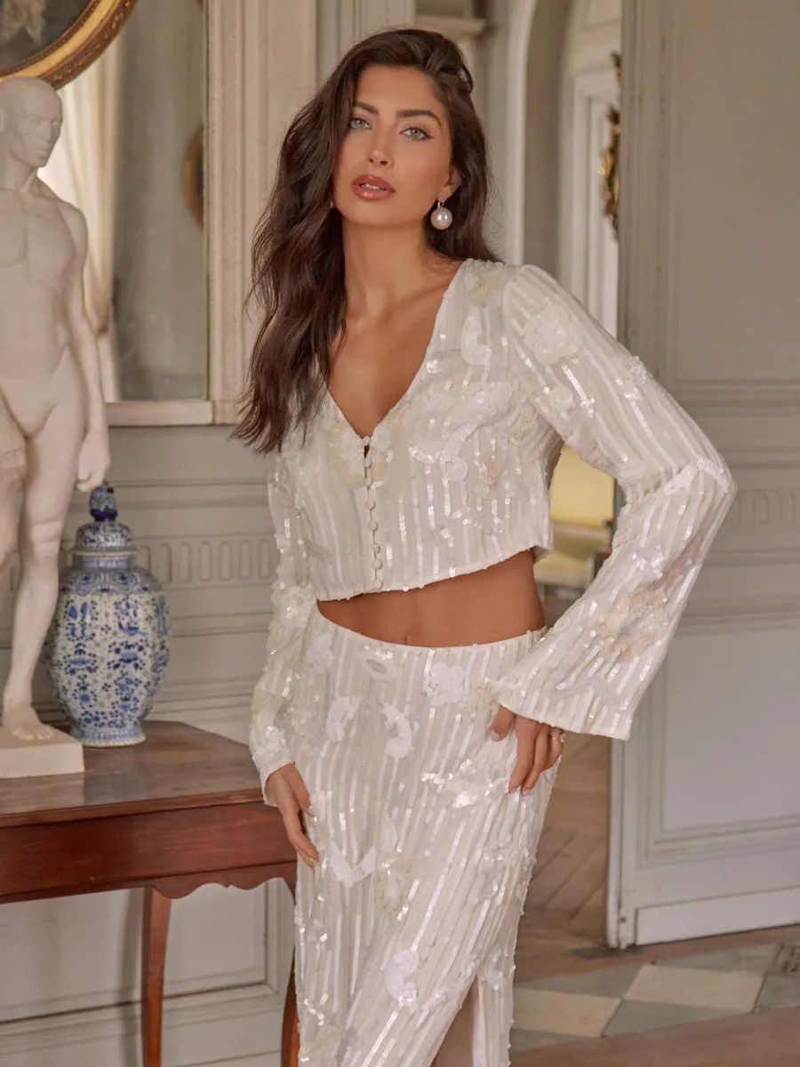 Cannes Sequin Cropped Blouse - Ivory sold by Pretty Lavish