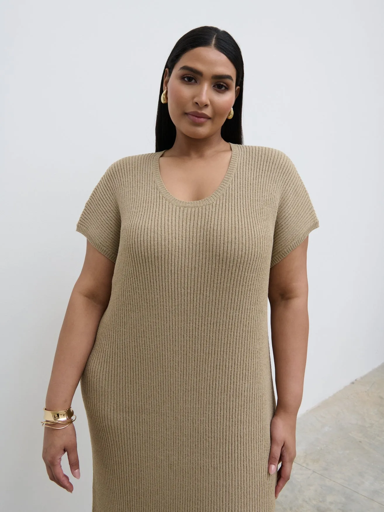 Rose Knit Midaxi Dress Curve - Stone Taupe sold by Pretty Lavish product image thumbnail 2