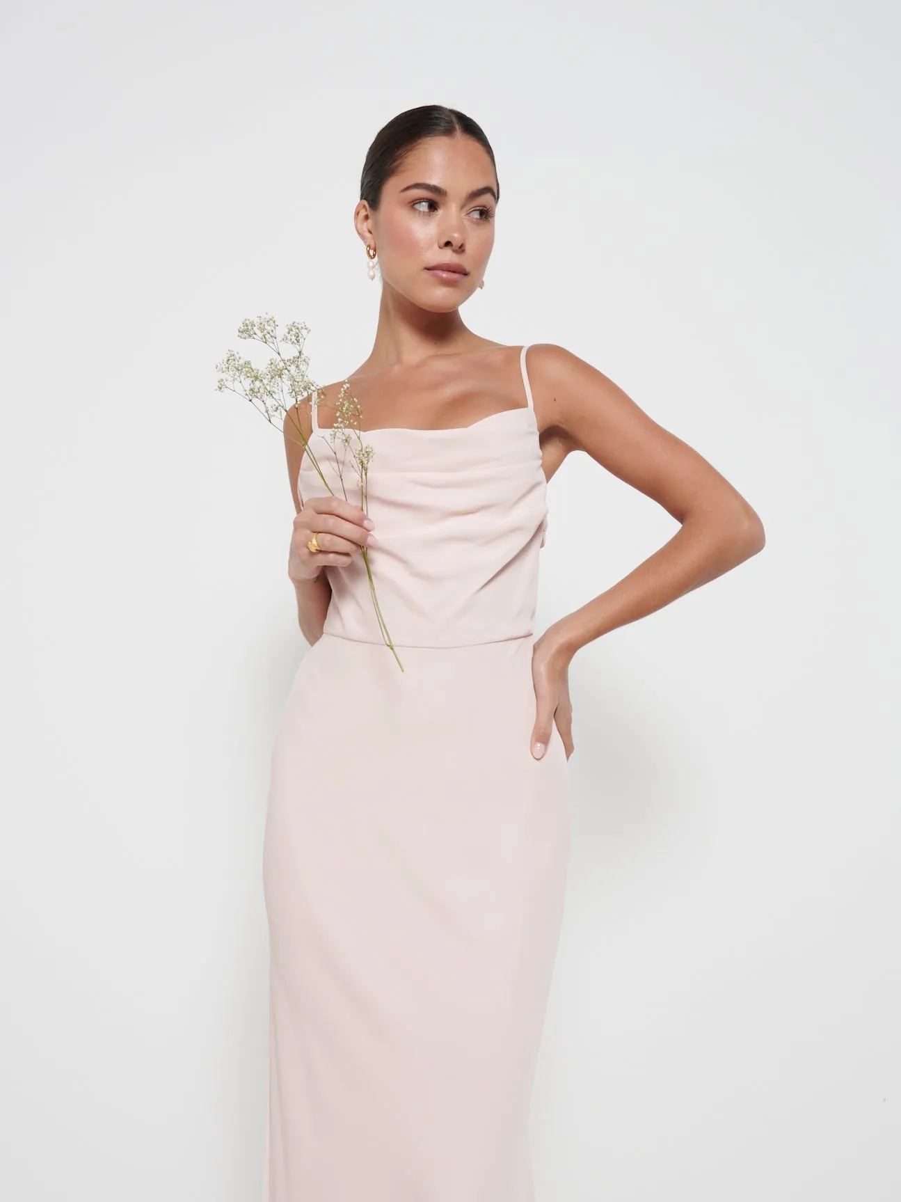 Keisha Cowl Neck Maxi Bridesmaid Dress - Blush sold by Pretty Lavish product image thumbnail 2