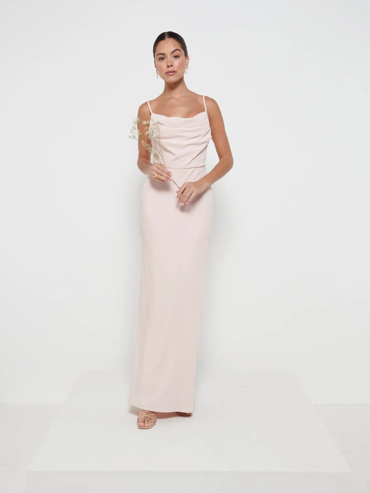 Keisha Cowl Neck Maxi Bridesmaid Dress - Blush sold by Pretty Lavish