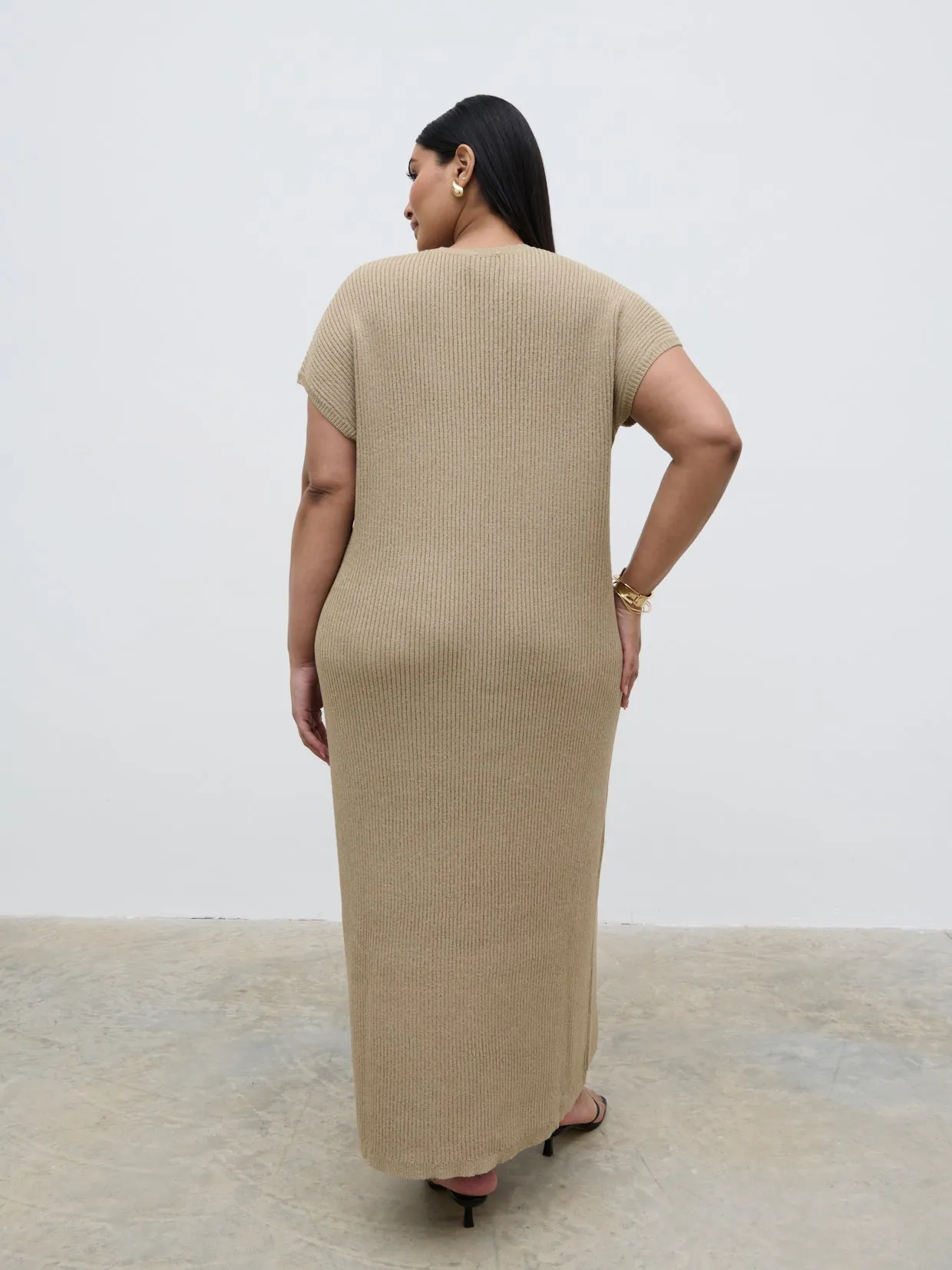Rose Knit Midaxi Dress Curve - Stone Taupe sold by Pretty Lavish product image thumbnail 3