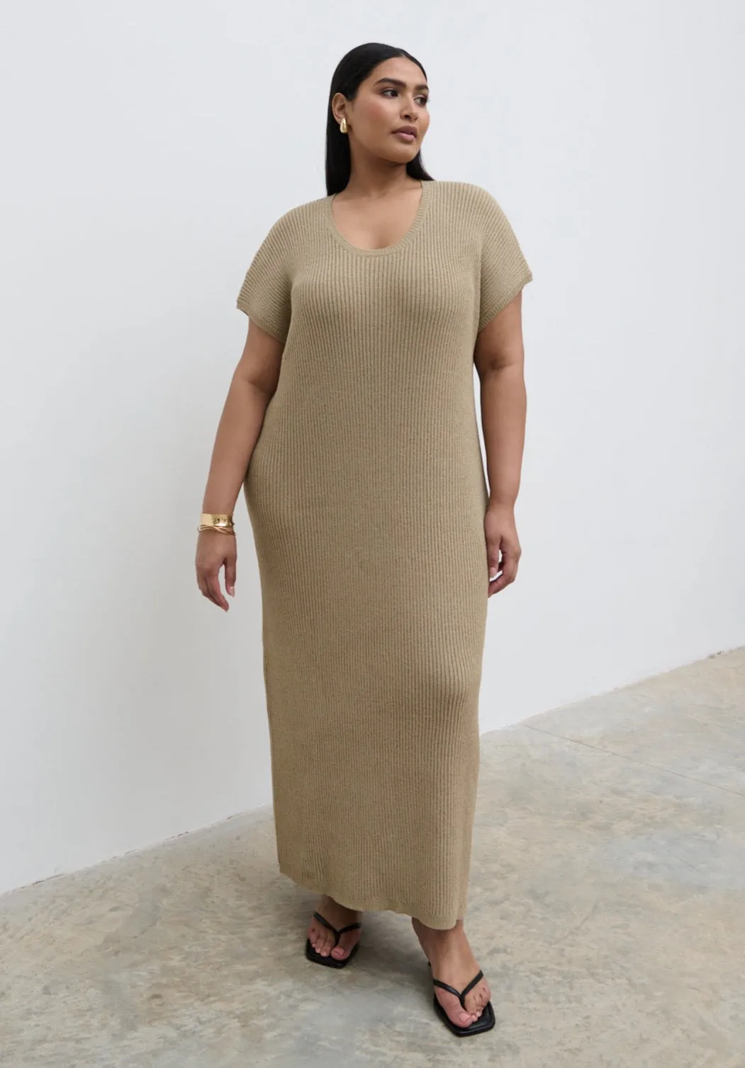 Rose Knit Midaxi Dress Curve - Stone Taupe sold by Pretty Lavish product image thumbnail 4