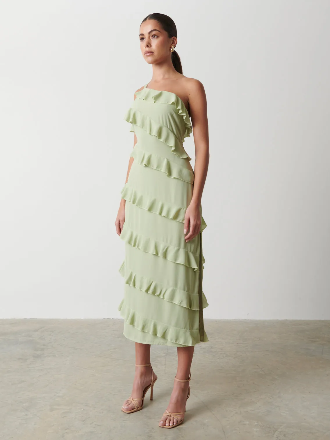 Paisley Ruffle Midaxi Dress - Sage sold by Pretty Lavish product image thumbnail 5