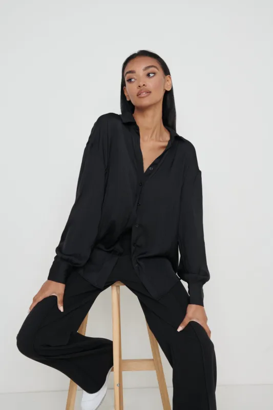 Amira Satin Shirt - Black sold by Pretty Lavish