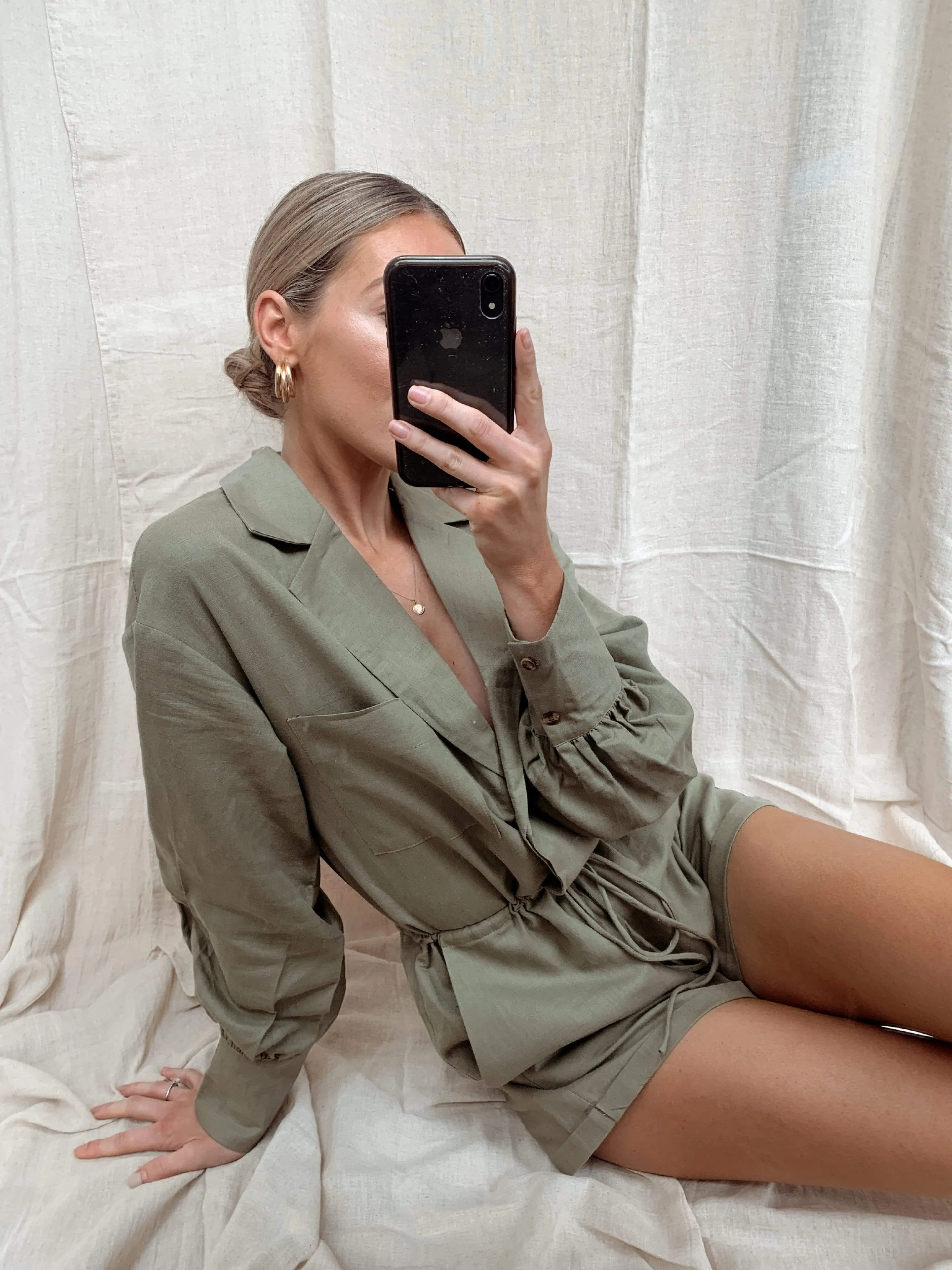 Skyla Linen Playsuit - Khaki sold by Pretty Lavish product image thumbnail 3