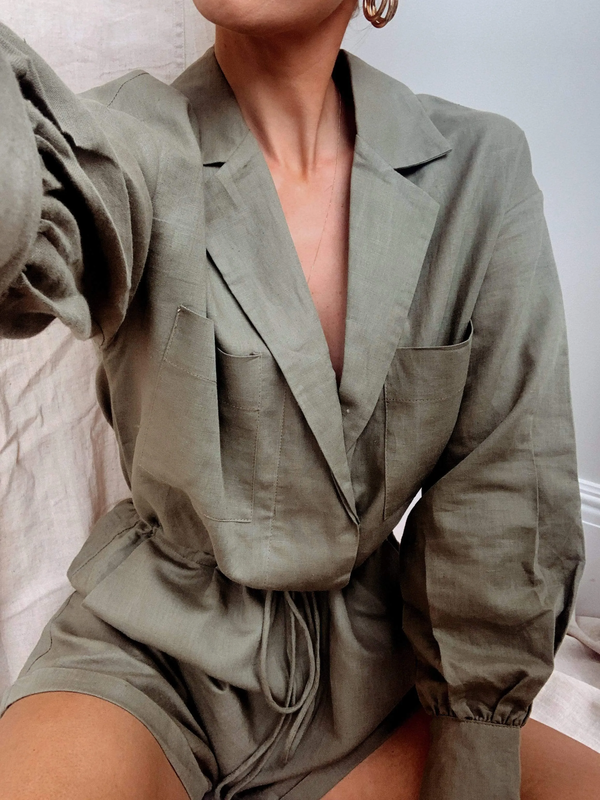 Skyla Linen Playsuit - Khaki sold by Pretty Lavish product image thumbnail 4