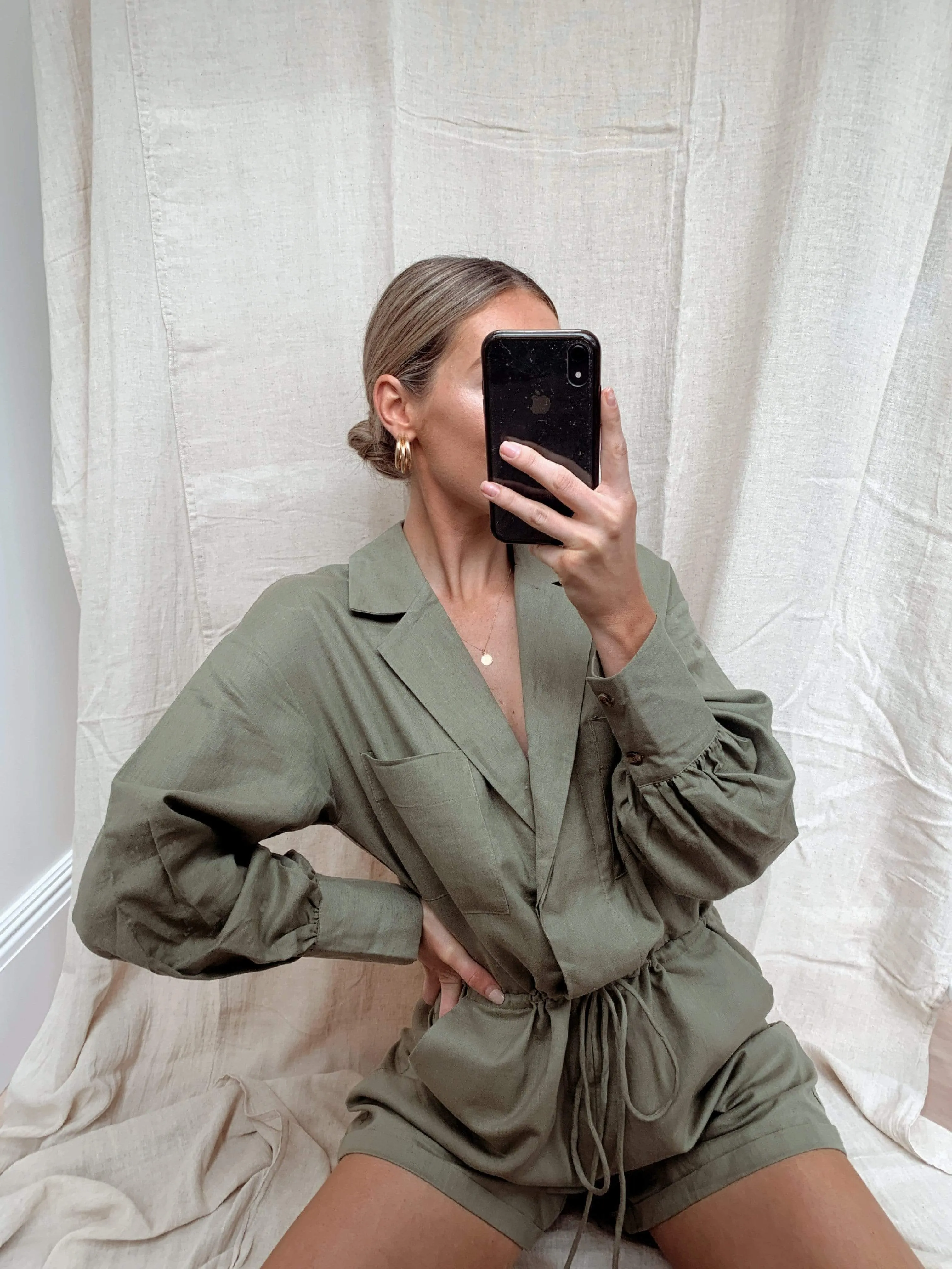 Skyla Linen Playsuit - Khaki sold by Pretty Lavish product image thumbnail 2