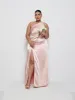Amelia Ruched Maxi Bridesmaid Dress Curve - Blush sold by Pretty Lavish