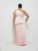 Amelia Ruched Maxi Bridesmaid Dress Curve - Blush sold by Pretty Lavish