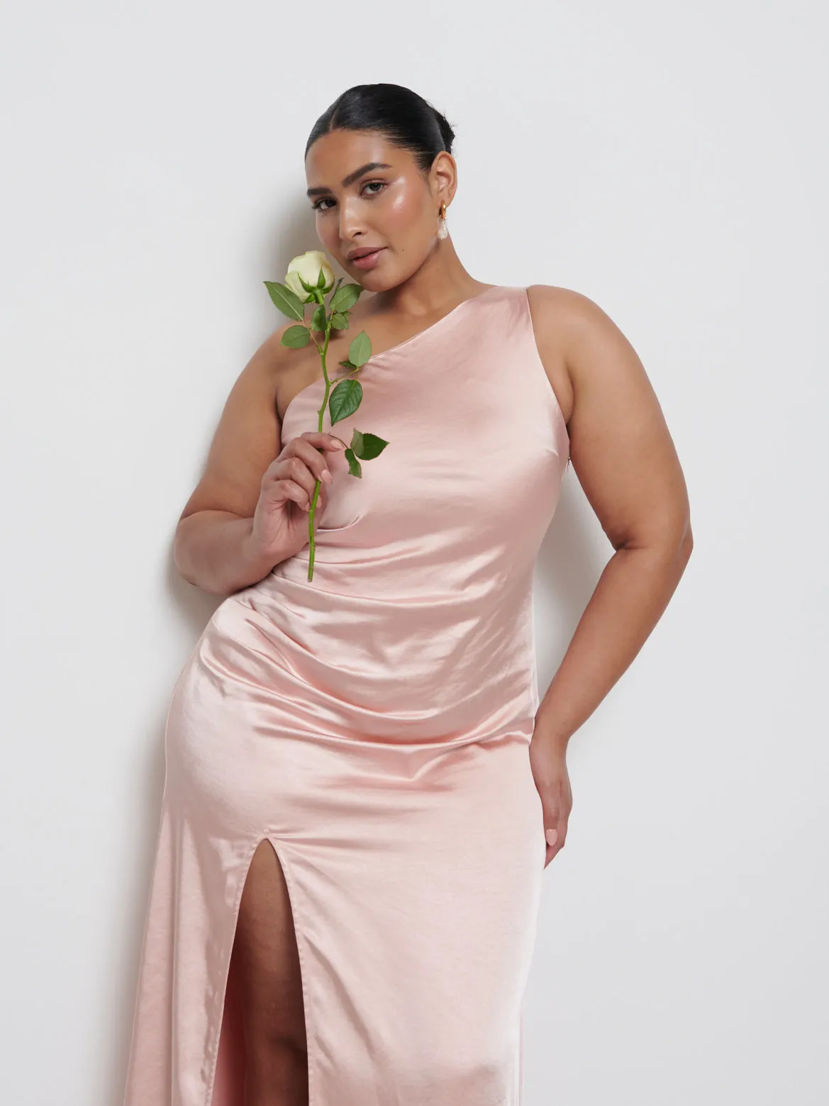 Amelia Ruched Maxi Bridesmaid Dress Curve - Blush sold by Pretty Lavish product image thumbnail 2