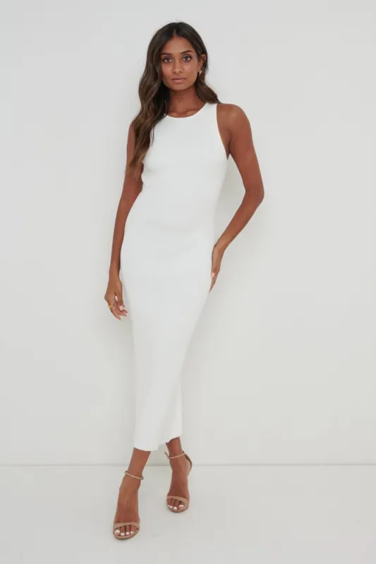 Billie Ribbed Racer Midi Dress - Cream sold by Pretty Lavish