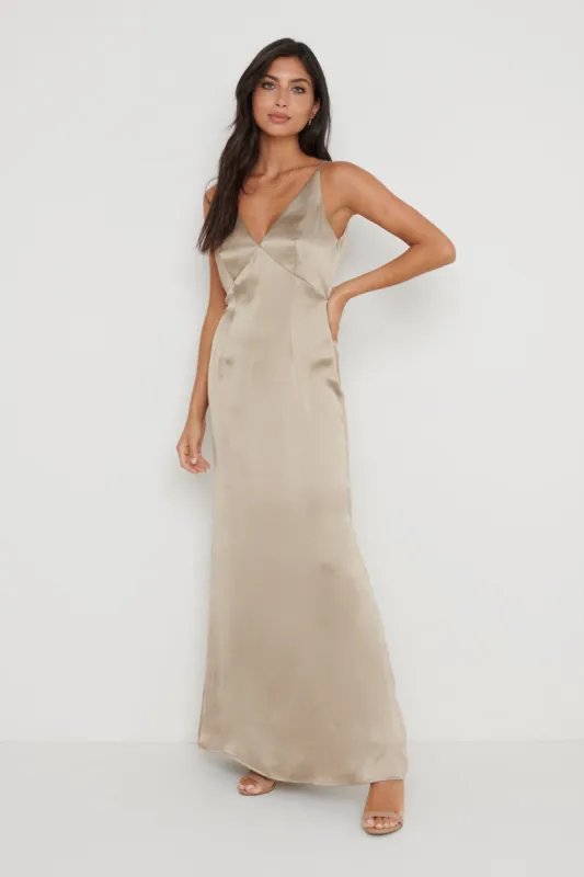 Priya Slip Maxi Dress - Taupe sold by Pretty Lavish