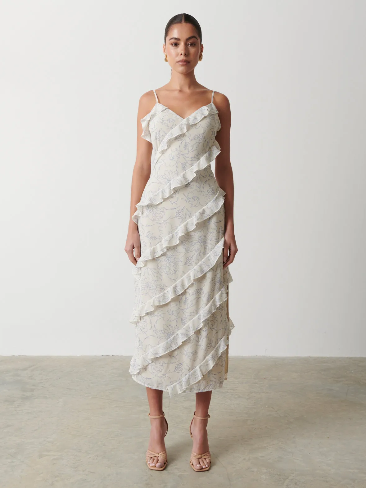 Nadine Ruffle Printed Midaxi Dress - Peony Abstract Floral Print sold by Pretty Lavish product image thumbnail 5