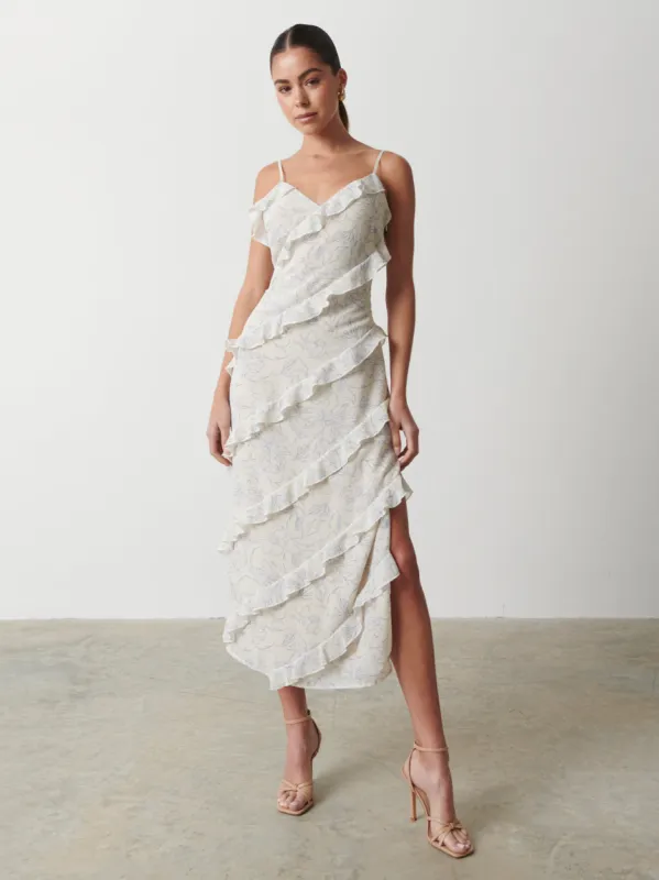 Nadine Ruffle Printed Midaxi Dress - Peony Abstract Floral Print sold by Pretty Lavish