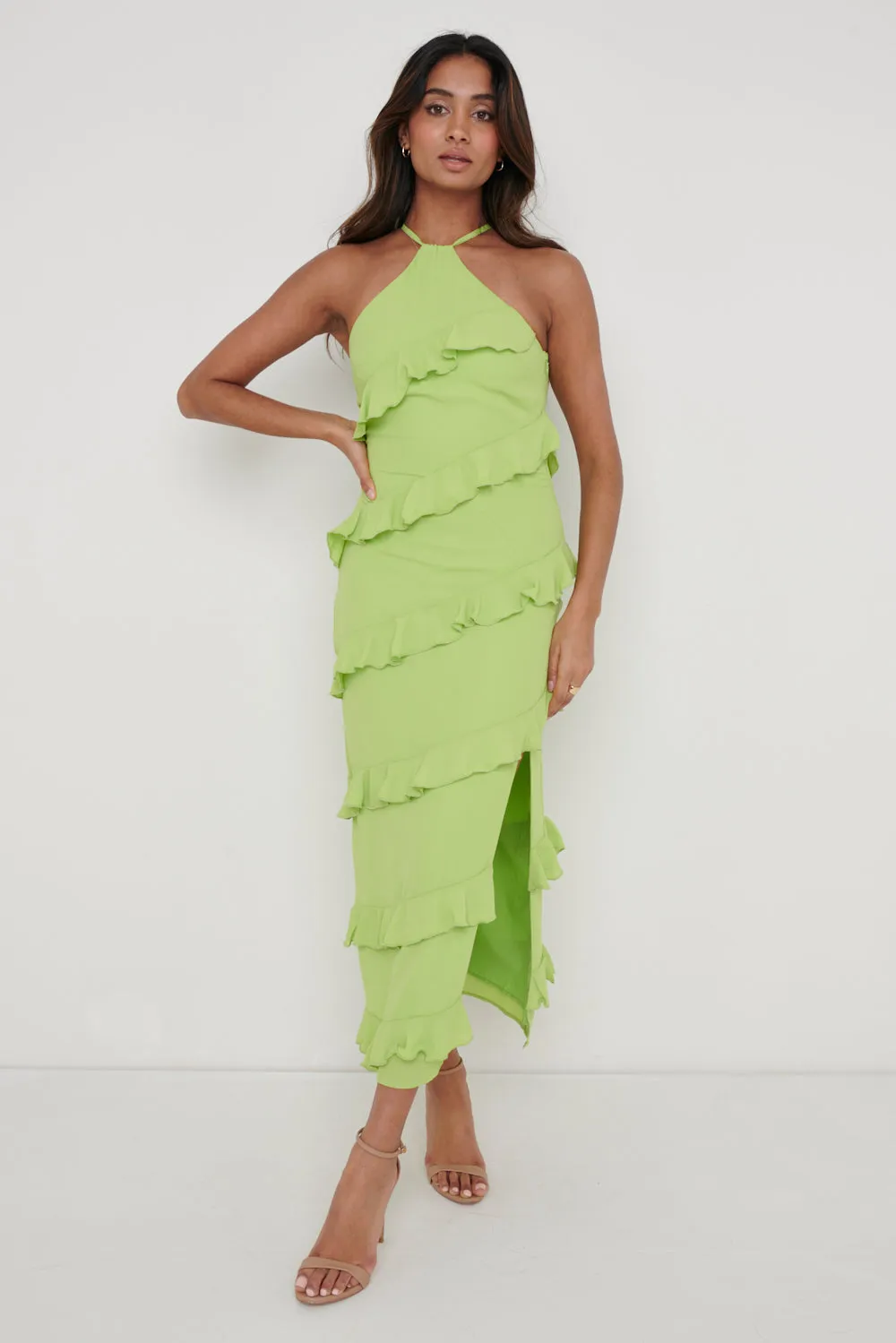 Katy Ruffle Midaxi Dress - Apple Green sold by Pretty Lavish product image thumbnail 4