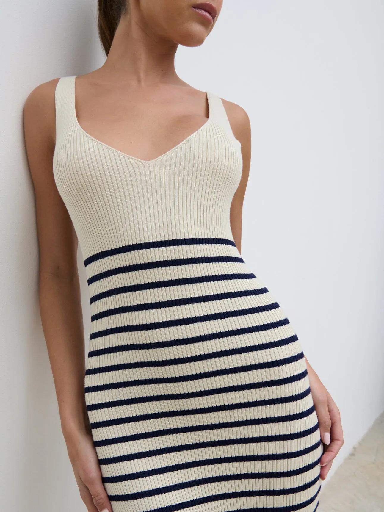 Maria Stripe Knit Midaxi Dress - Cream and Navy sold by Pretty Lavish product image thumbnail 2