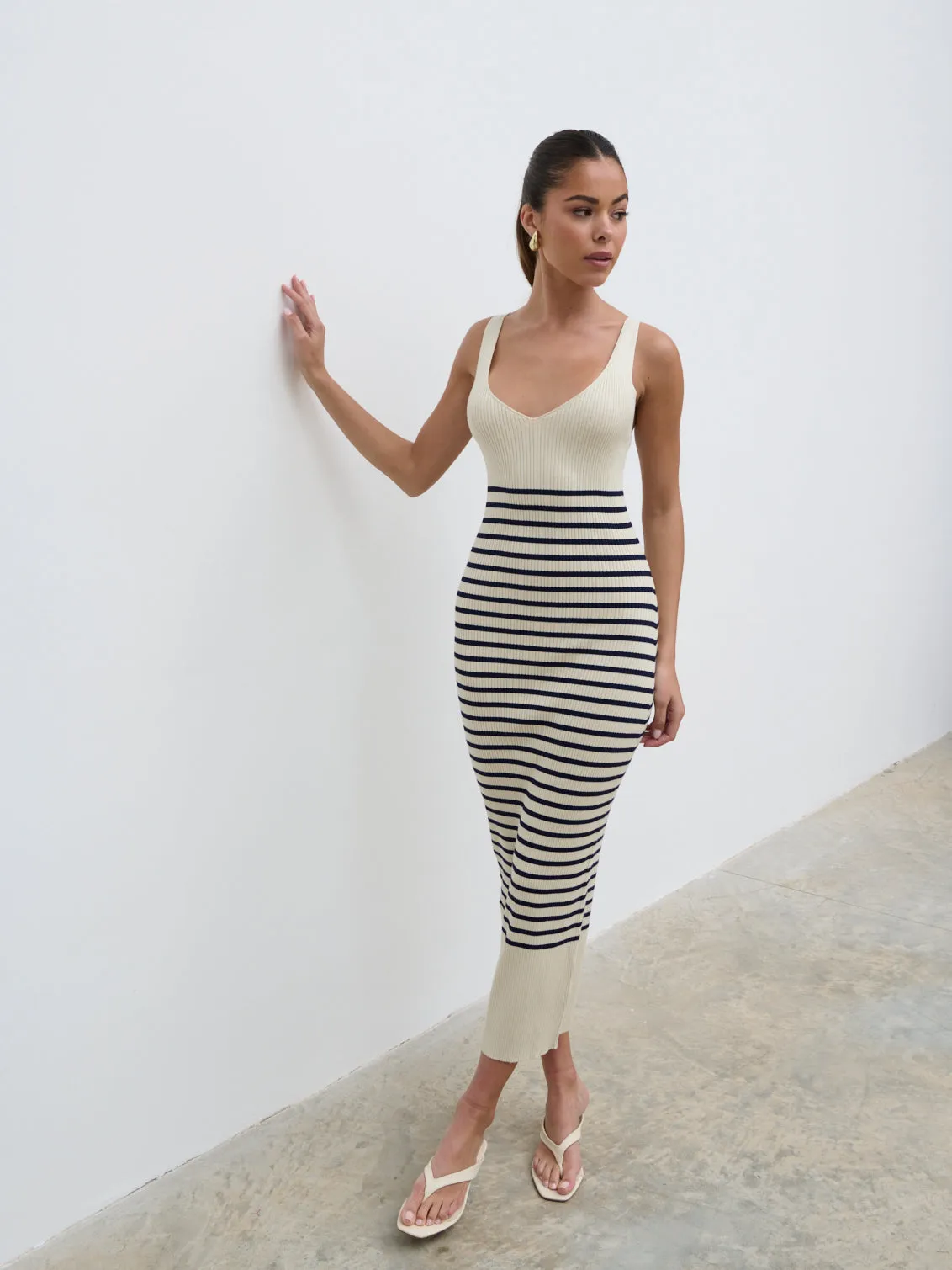 Maria Stripe Knit Midaxi Dress - Cream and Navy sold by Pretty Lavish product image thumbnail 3