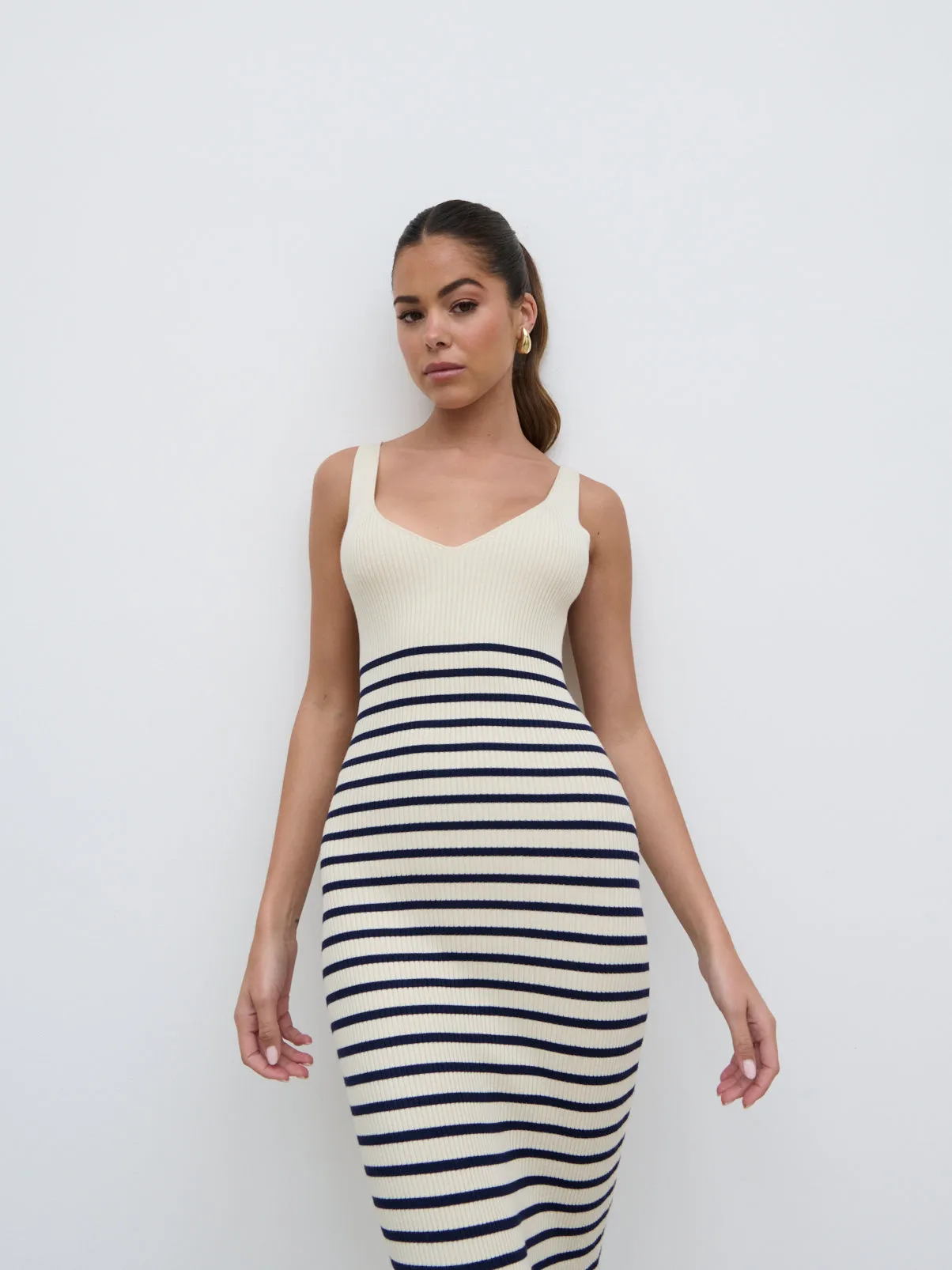 Maria Stripe Knit Midaxi Dress - Cream and Navy sold by Pretty Lavish product image thumbnail 4