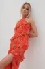 Katy Ruffle Midaxi Dress - Red and Orange Floral sold by Pretty Lavish